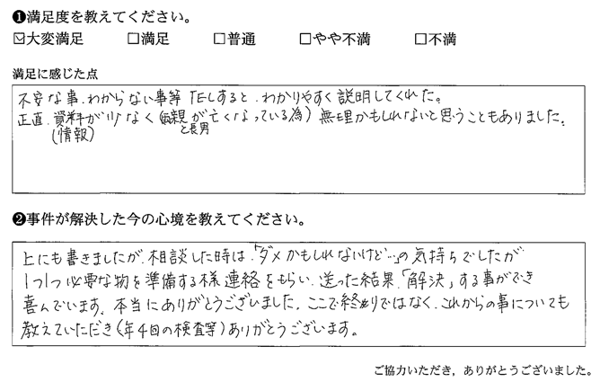 不安な事、わからない事等TELすると、わかりやすく説明してくれた