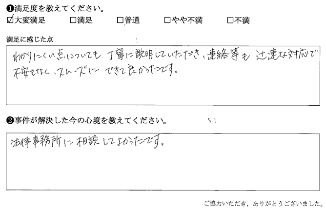 連絡等も迅速な対応で不安もなく、スムーズにできて良かったです。