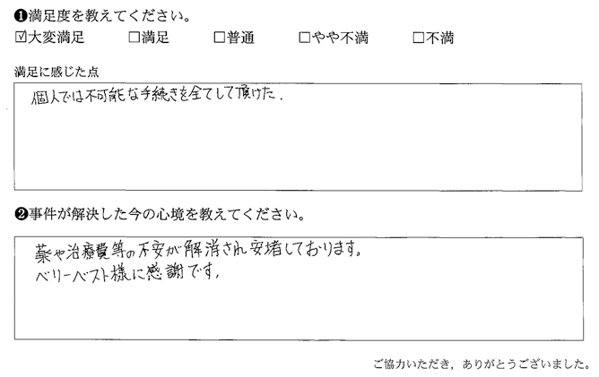個人では不可能な手続きを全てして頂けた